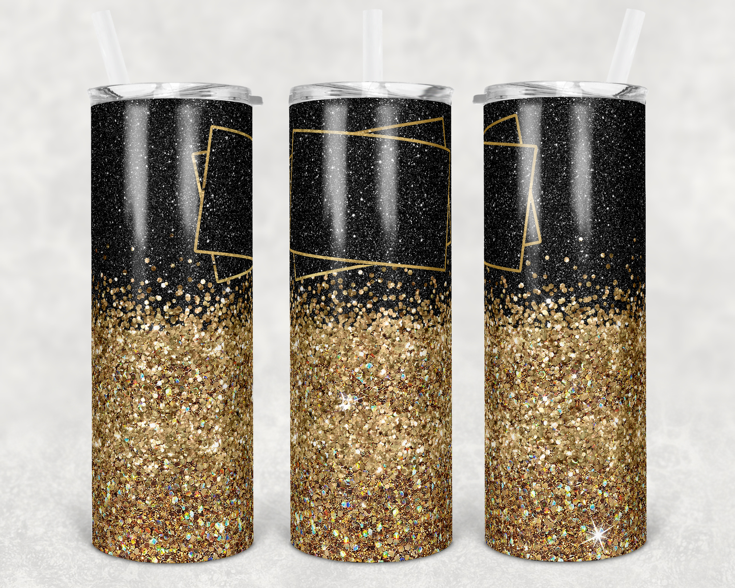 Gold Sparkle Custom- 20oz or 30oz Skinny Tumblers w/ Lid and Metal Straw