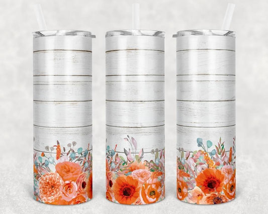 White cracked flowers  -  20oz or 30oz Skinny Tumblers w/ Lid and Metal Straw