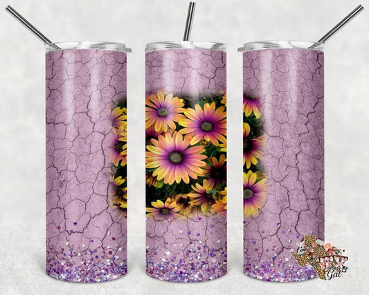 Purple Cracked Sunflower-  20oz or 30oz Skinny Tumblers w/ Lid and Metal Straw