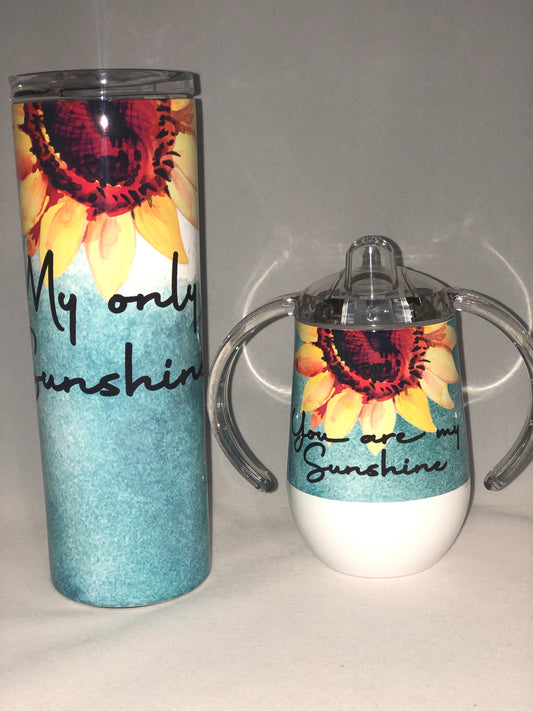 Mommy & Me Tumbler and Sippy cup - 10oz No SPill Sippy Cup and -20 oz Skinny Tumblers w/Lid and Metal Straw