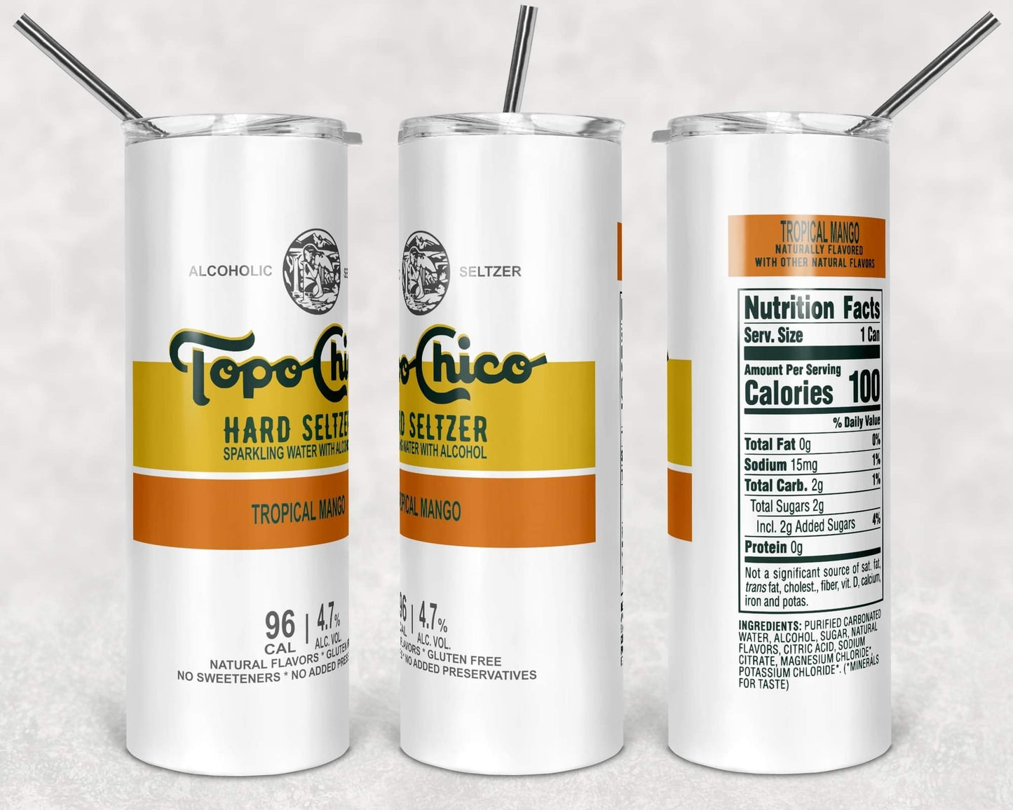 Topo Chico Mango - 20 oz or 30oz Skinny Tumblers w/ Lid and Metal Straw
