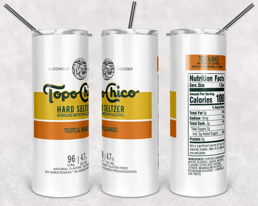 Topo Chico Mango - 20 oz or 30oz Skinny Tumblers w/ Lid and Metal Straw
