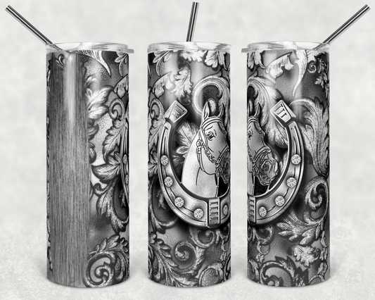 Silver Horse Shoe- 20 oz or 30oz Skinny Tumblers w/ Lid and Metal Straw