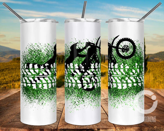 Green Dirtbike -  20oz or 30oz Skinny Tumblers w/ Lid and Metal Straw