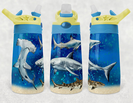 Sharks - 12oz Kids Flip Cup water Bottle Tumbler