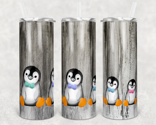 Penguin Family Animal - 20 or 30oz Skinny Tumblers w/ Lid and Metal Straw