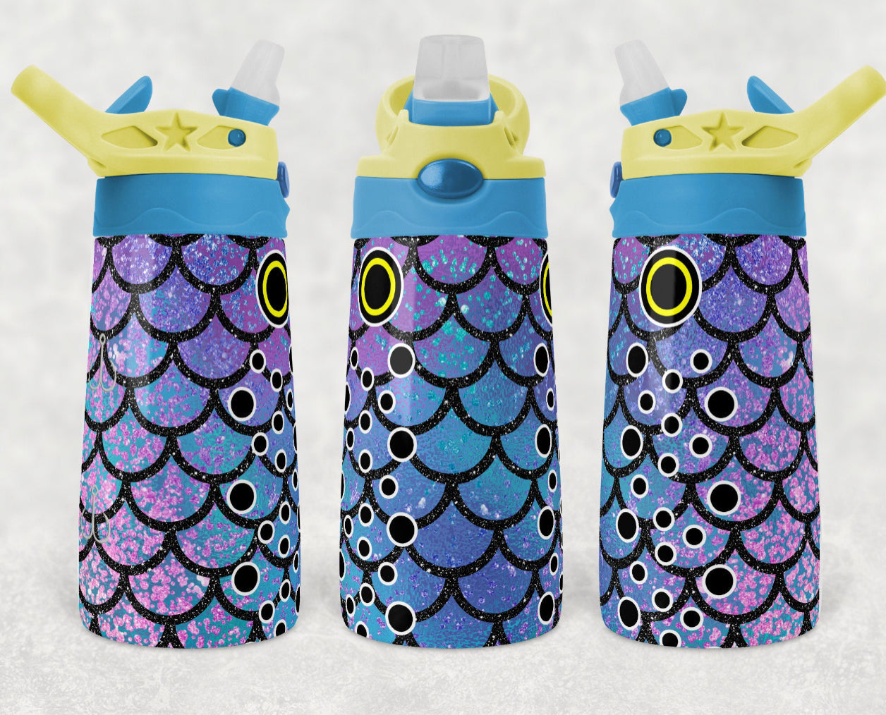 Blue Purple Fish - 12oz Kids Flip Cup water Bottle Tumbler