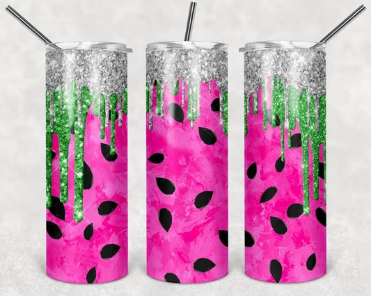 Sparkle Watermelon - 20oz or 30oz Skinny Tumblers w/ Lid and Metal Straw