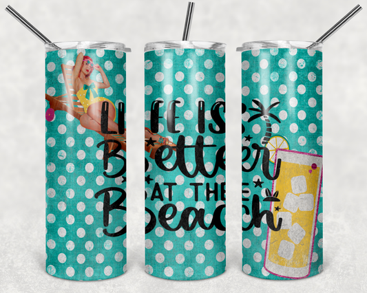 Life at the Beach - 20 oz or 30oz Skinny Tumblers w/ Lid and Metal Straw