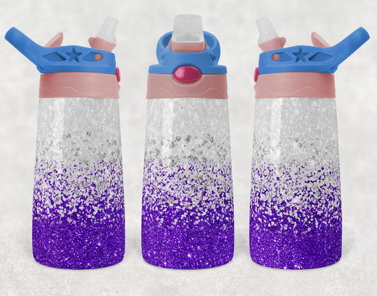 Purple Glitter ombré - 12oz Kids Flip Cup water Bottle Tumbler
