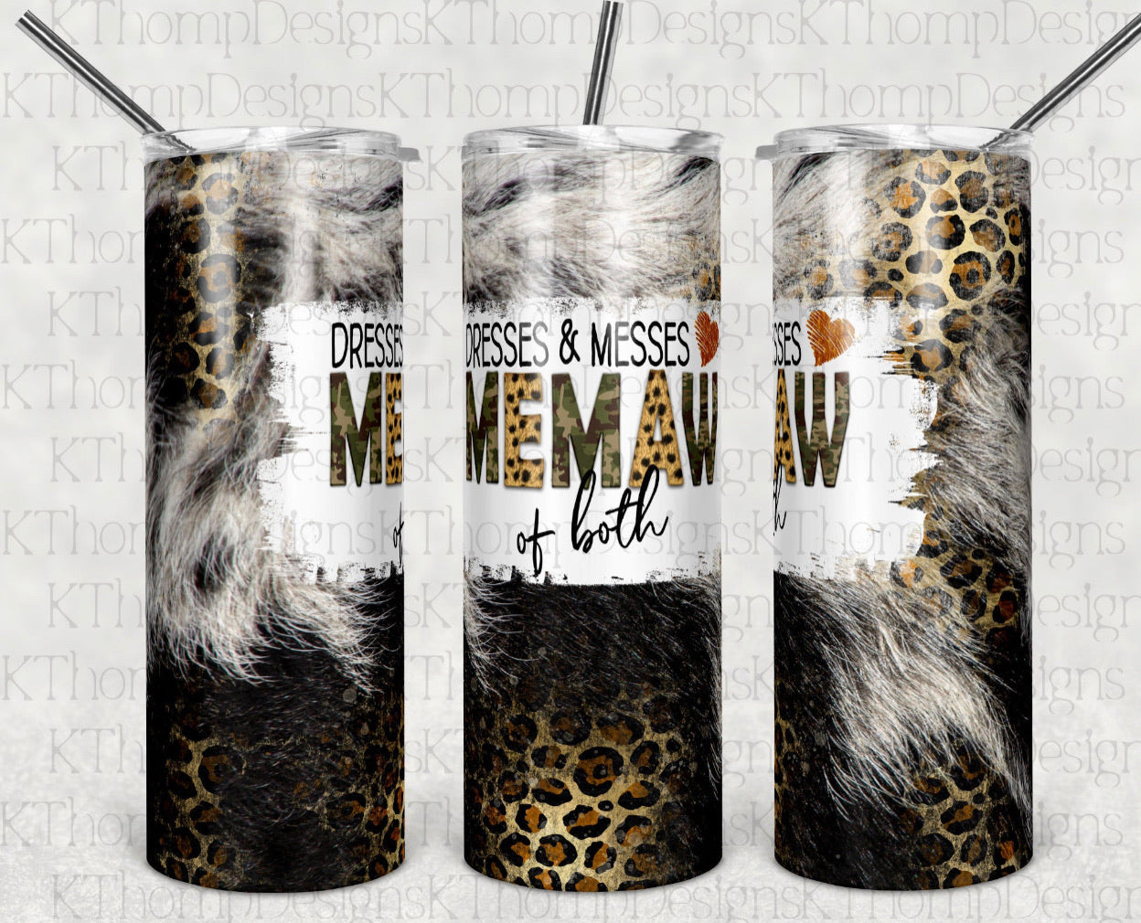 Cheetah Memaw - 20oz or 30oz Skinny Tumblers w/ Lid and Metal Straw