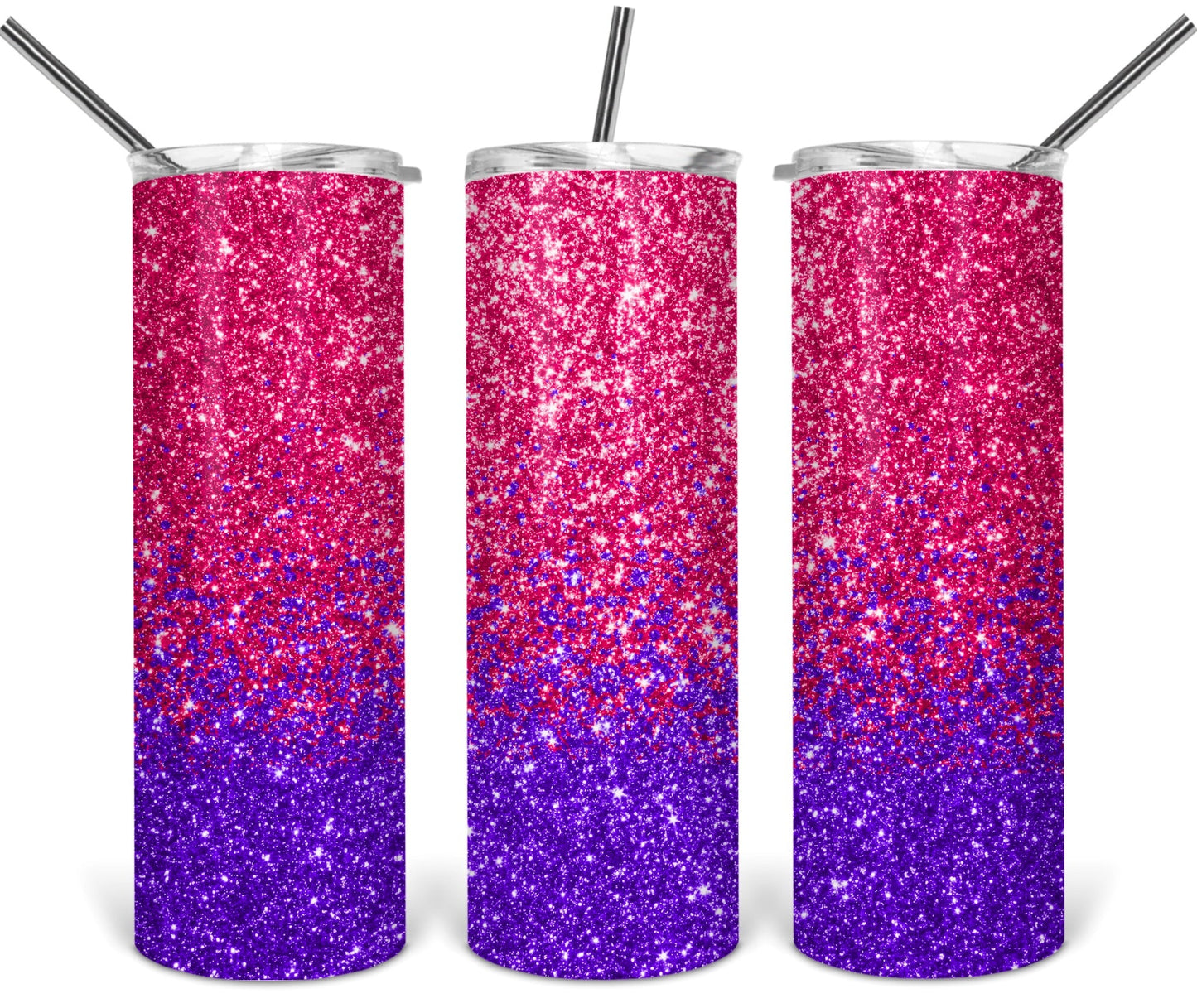 Pink and Purple Glitter ombré - 20oz or 30oz Skinny Tumblers w/ Lid and Metal Straw