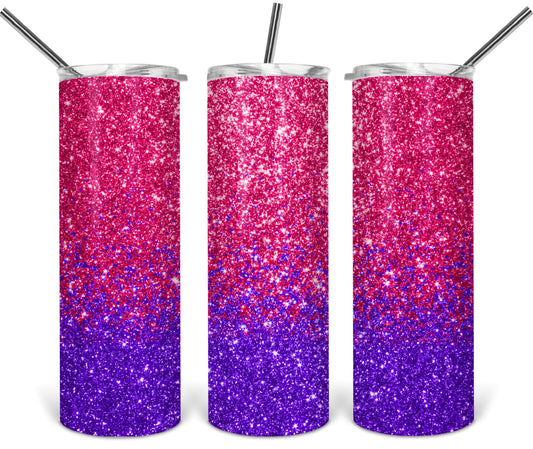 Pink and Purple Glitter ombré - 20oz or 30oz Skinny Tumblers w/ Lid and Metal Straw