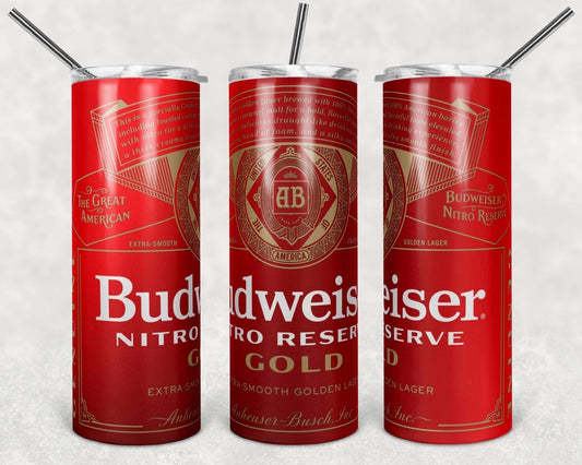 Budweiser Gold- 20oz or 30oz Skinny Tumblers w/ Lid and Metal Straw