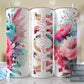 Mom Split Hot Pink Floral Full Wrap -20oz or 30oz Skinny Tumblers w/ Lid and Metal Straw
