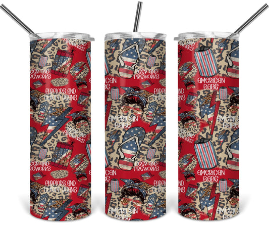 American Babe Fireworks - 20oz or 30oz as Skinny Tumblers w/ Lid and Metal Straw