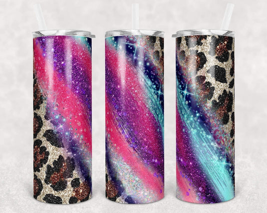 Glitter Leopard- 20oz or 30oz Skinny Tumblers w/ Lid and Metal Straw