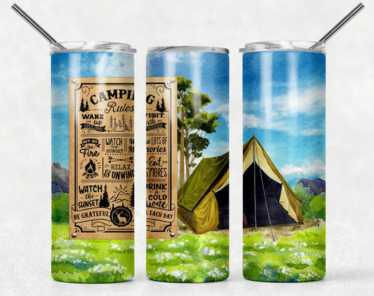Camping- 20oz or 30oz Skinny Tumblers w/ Lid and Metal Straw