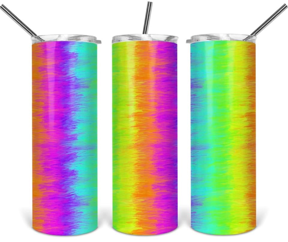 Neon Rainbow Colors - 20oz or 30oz Skinny Tumblers w/ Lid and Metal Straw