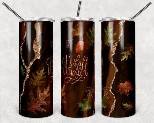 Fall Y’all Leaves -  20oz or 30oz Skinny Tumblers w/ Lid and Metal Straw