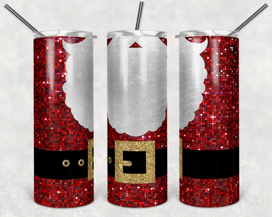 Glitter Santa Christmas - 20oz or 30oz Skinny Tumblers w/ Lid and Metal Straw