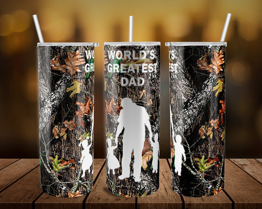 Worlds Greatest DadCamo 2 Daughters 1 Son - 20 oz or 30oz Skinny Tumblers w/ Lid and Metal Straw