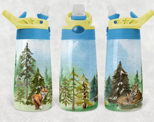 Forest Animals - 12oz Kids Flip Cup water Bottle Tumbler