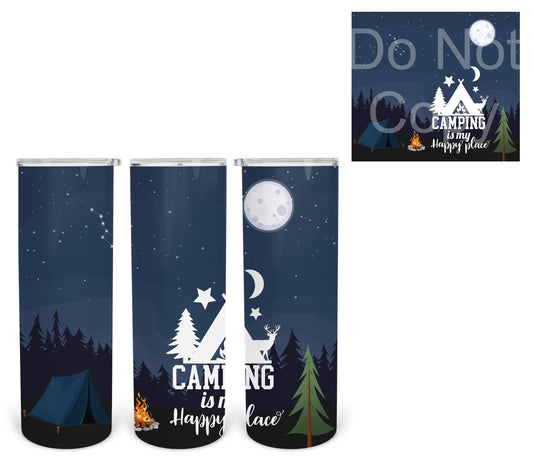 Camping is my Happy Place - 20oz or 30oz Skinny Tumblers w/ Lid and Metal Straw