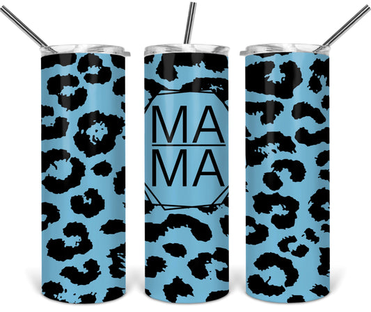 Leopard Blue MaMa - 20oz or 30oz Skinny Tumblers w/ Lid and Metal Straw