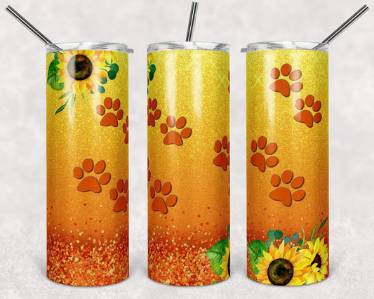 Orange Ombre Dog Tracks Sunflower - 20oz or 30oz Skinny Tumblers w/ Lid and Metal Straw
