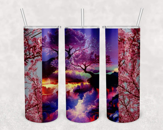 Pink Blossom Tree- 20oz or 30oz Skinny Tumblers w/ Lid and Metal Straw