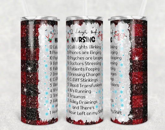 Nursing Christmas Pattern - 20oz or 30oz Skinny Tumblers w/ Lid and Metal Straw