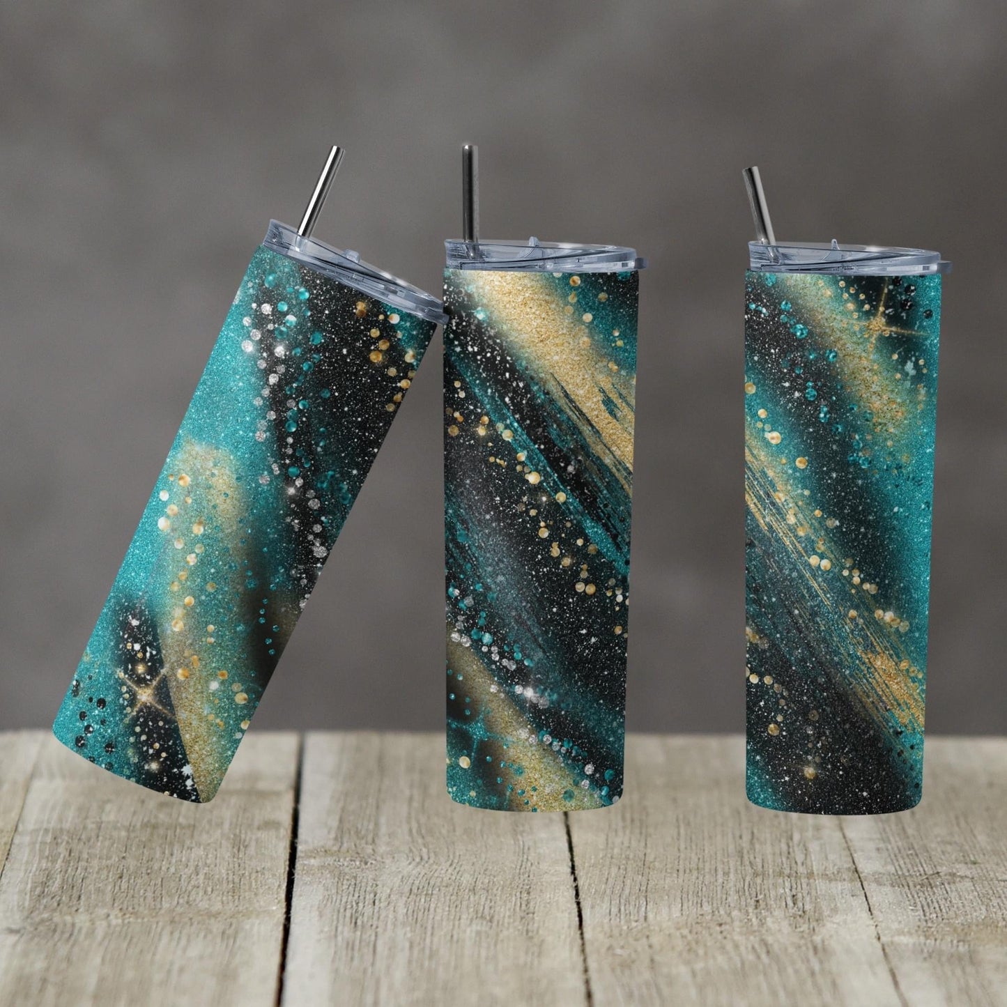 Black White & Gold - 20 oz or 30oz Skinny Tumblers w/ Lid and Metal Straw