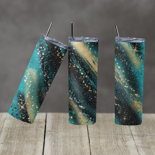 Black White & Gold - 20 oz or 30oz Skinny Tumblers w/ Lid and Metal Straw