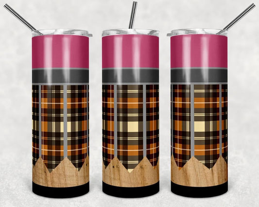 Plaid Pink Stripe Special Effects - 20 oz or 30oz Skinny Tumblers w/ Lid and Metal Straw