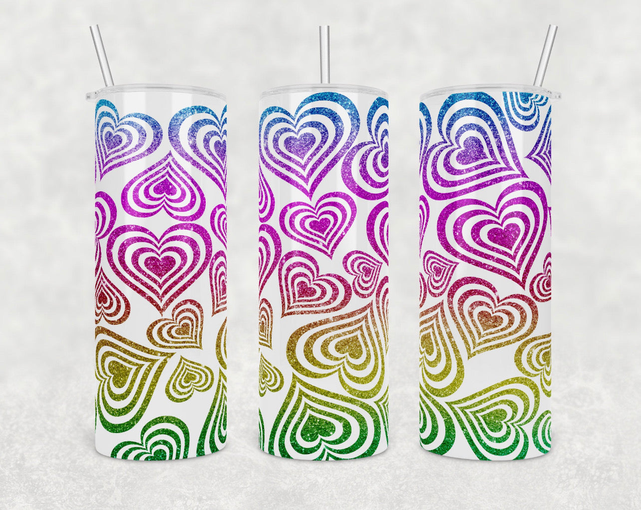 Colorful hearts - 20 oz or 30oz Skinny Tumblers w/ Lid and Metal Straw
