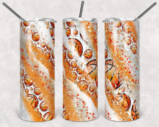 Basketball Stripes Sports - 20oz or 30oz Skinny Tumblers w/ Lid and Metal Straw
