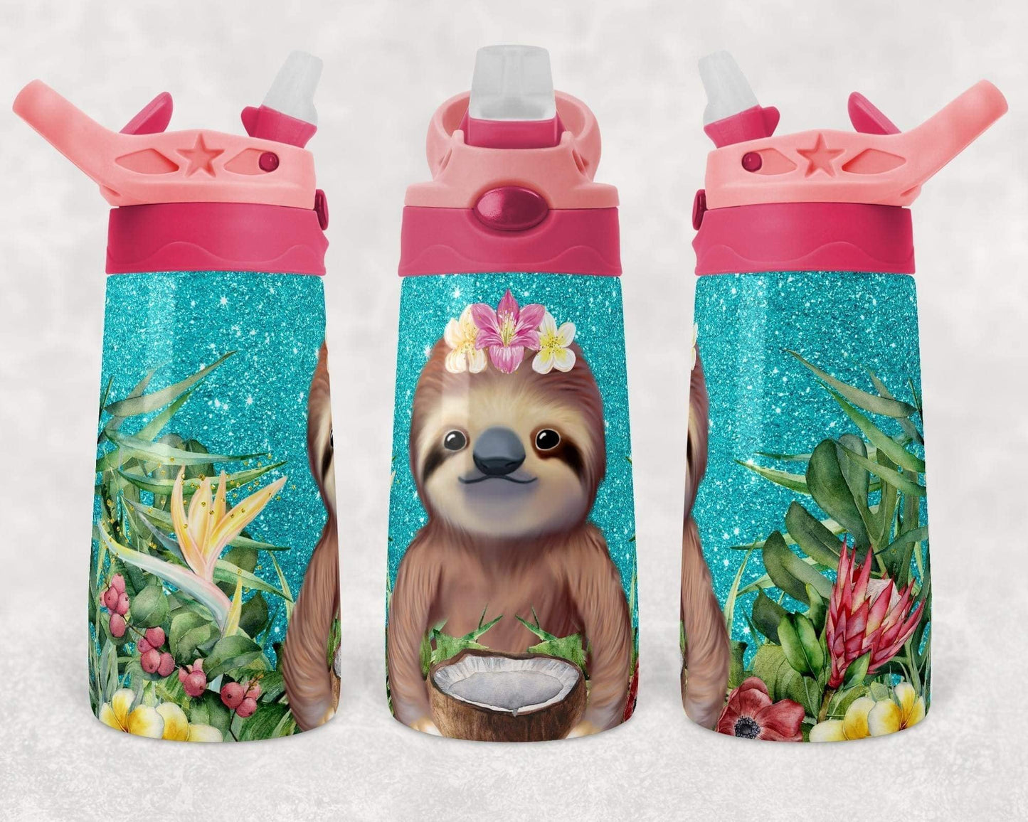 Blue Sparkle Sloth - 12 oz Kids flip cup
