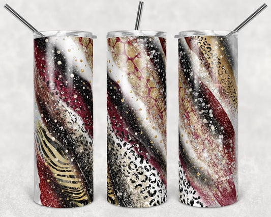 Glitter Cheetah Stripe Effect- 20oz or 30oz Skinny Tumblers w/ Lid and Metal Straw