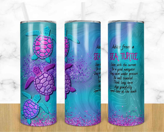 Turtle Advice - 20oz or 30oz Skinny Tumblers w/ Lid and Metal Straw