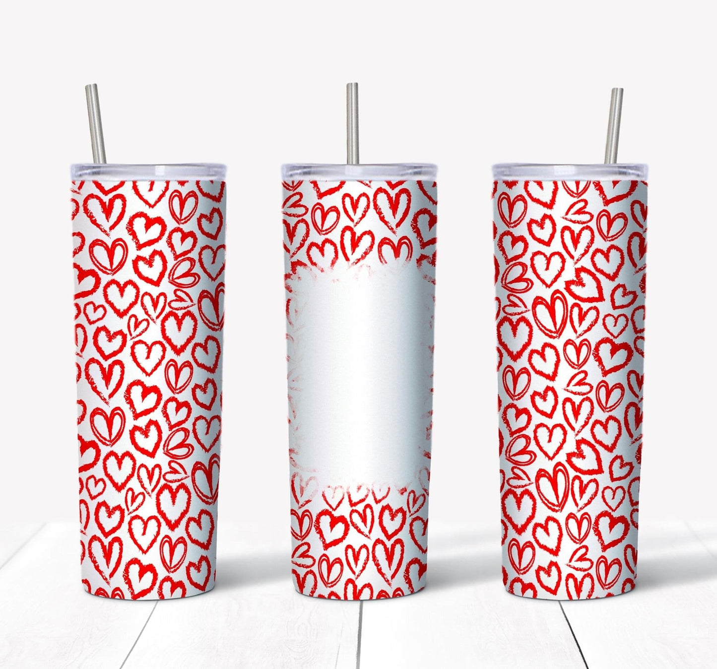 Red Heartsw/ Picture- 20oz or 30oz Skinny Tumblers w/ Lid and Metal Straw