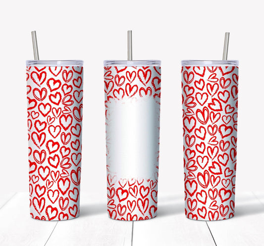 Red Heartsw/ Picture- 20oz or 30oz Skinny Tumblers w/ Lid and Metal Straw