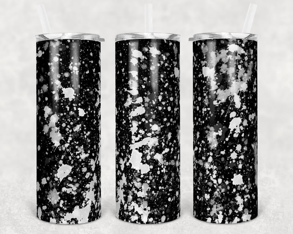 Black Paint Splatter- 20 oz or 30oz Skinny Tumblers w/ Lid and Metal Straw