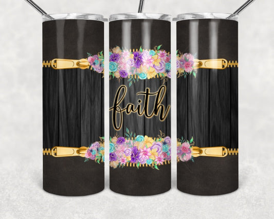 Wooden Flower Faith- 20oz or 30oz Skinny Tumblers w/ Lid and Metal Straw