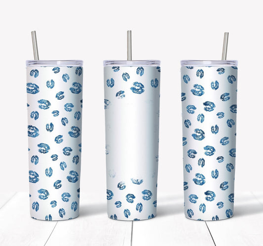 Light Blue Kisses w/ Picture - 20oz or 30oz Skinny Tumblers w/ Lid and Metal Straw