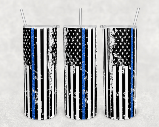 Thin Blue Line , Police , Flag - 20 oz or 30oz Skinny Tumblers w/ Lid and Metal Straw
