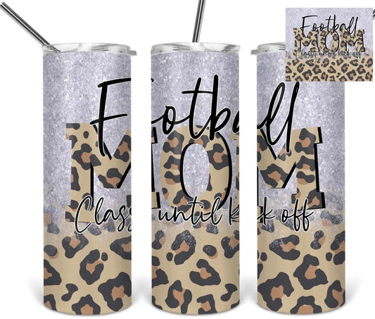 Cheeta Football Mom - 20 oz or 30oz Skinny Tumblers w/ Lid and Metal Straw