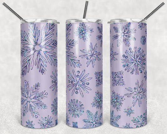 Periwinkle Sparkles Snowflakes - 20oz or 30oz Skinny Tumblers w/ Lid and Metal Straw