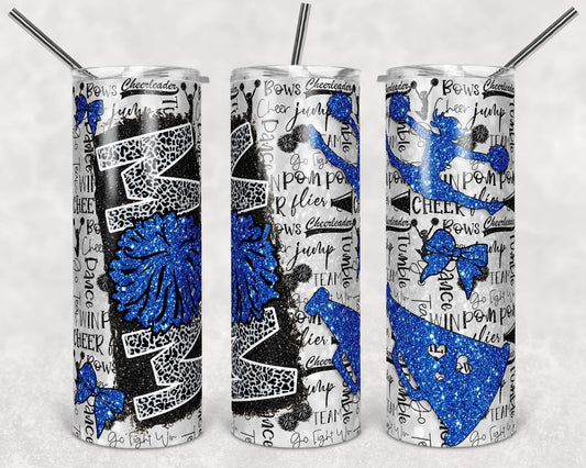 Blue Cheetah Cheer Mom - 20oz or 30oz Skinny Tumblers w/ Lid and Metal Straw