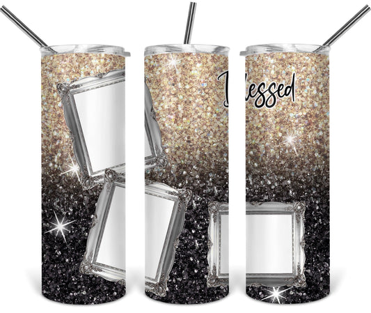 Gold and Black Glitter Blessed- 20oz or 30oz Skinny Tumblers w/ Lid and Metal Straw